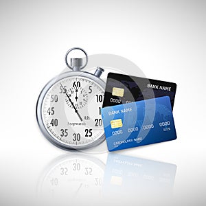 Timer and credit card. Fast Loan Concept. Vector illustration