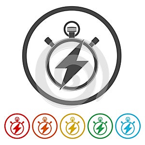 Timer with flash icon. Set icons in color circle buttons