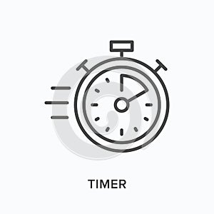 Timer flat line icon. Vector outline illustration of clock. Black thin linear pictogram for countdown chronometer