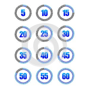 Timer icon set 5 60 minutes. Vector