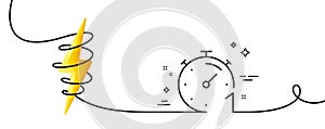 Timer 1 minute line icon. Stopwatch time sign. Continuous line with curl. Vector