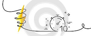 Timer 10 minutes line icon. Stopwatch time sign. Continuous line with curl. Vector