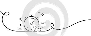Timer 25 minutes line icon. Stopwatch time sign. Continuous line with curl. Vector
