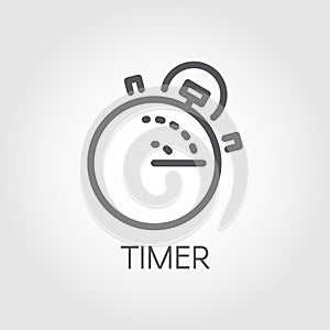 Timer outline icon. Mono linear label. Lunch time, countdown cooking, fast delivery and accuracy concept pictograph