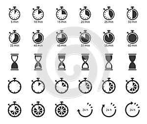 Timer and sand clock icon for use as cooking instruction solid o