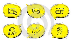 Timer, Share and Methodology icons set. Refresh mail sign. Location pointer, Link, Development process. Vector