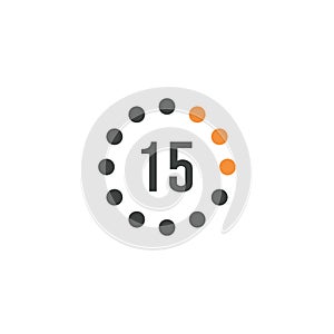 Timer sign 15 min on white background. Countdown Stock vector illustration isolated on white background