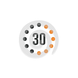 Timer sign 30 min on white background. Countdown Stock vector illustration isolated on white background