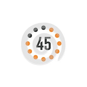 Timer sign 45 min on white background. Countdown Stock vector illustration isolated on white background