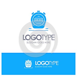 Timer, Stopwatch, Watch, Blue Solid Logo with place for tagline