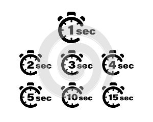 Timer vector icons. 1, 2, 3, 4, 5, 10 and 15 seconds stopwatch symbols. Vector illustration EPS 10 photo