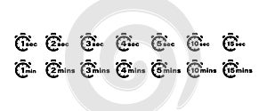 Timer vector icons set. 1, 2, 3, 4, 5, 10 and 15 seconds and minutes stopwatch symbols. Vector illustration EPS 10 photo