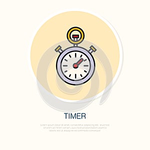 Timer vector line icon. Sport championship stopwatch sign. Chronometer illustration