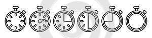 Timers line icon set. Countdown timer symbol. Timer. Stopwatch. Vector illustration isolated