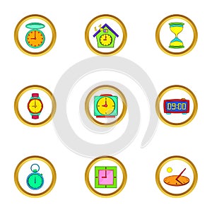 Timers and watches icons set, cartoon style