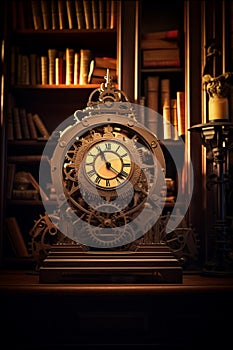 Times Enigmatic Dance: Abstract Clock Mechanism Amidst Gears and Cogs photo