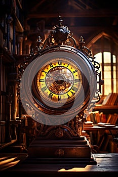 Times Enigmatic Dance: Abstract Clock Mechanism Amidst Gears and Cogs photo