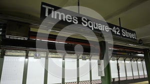 Times Square 42nd Street Subway Station sign. MTA Subway