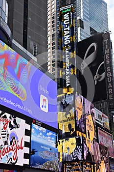 Times Square, featured with Broadway Theaters and animated LED signs, in Manhattan