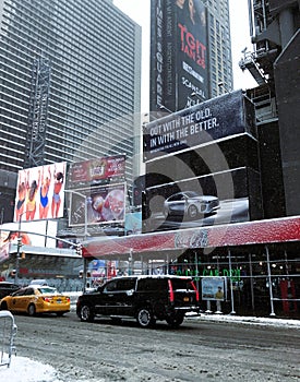 Swimsuits advertising in winter at Times Square, Manhattan, NYC