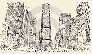 Times Square Street in New York City Engraving photo
