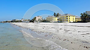 Timeshares and hotels at the water`s edge in Fort Myers Beach.