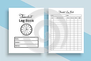 Timesheet log book KDP interior. Business schedule management notebook template. KDP interior notebook. Office employee timesheet