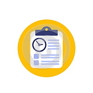 timesheet, time tracking icon, flat vector