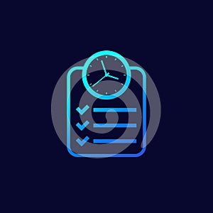 timesheet, tracking time vector icon on dark