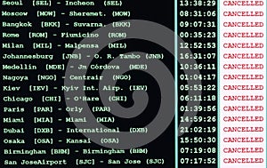 timetable of the airport with all flights canceled