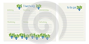 Timetable Blueberry , Class schedule, weekly calendar and to-do list. Weekly schedule. Organizer information template