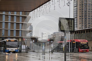 Timetable With Busses In The Rain At The Amstel Train Station At Amsterdam The Netherlands 16-1-2023