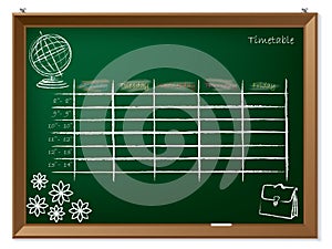 Timetable hand drawn on chalkboard