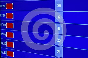 Timetable showing and informed flight status in airport