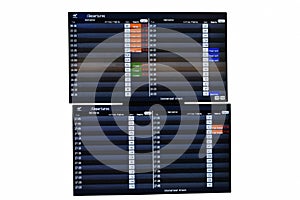 Timetable showing and informed flight status in airport on white background