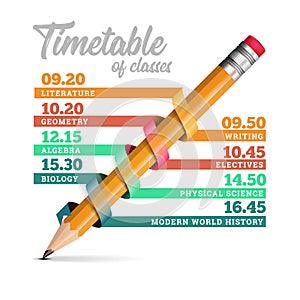 Timetable or timeline vector design template illustration with pencil