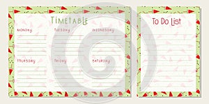 Timetable watermelon , Class schedule, weekly calendar , schedule. Organizer information template. Empty school