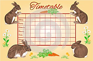 Timetable weekly schedule with rabbits vector