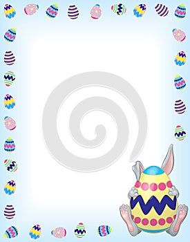 Timid Gray Bunny on Blue with an Easter Egg Boarder