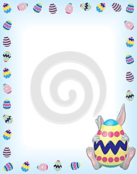 Timid Gray Bunny on Blue with an Easter Egg Boarder photo