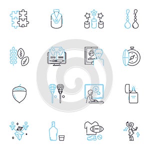 Timid hesitation linear icons set. Shy, Hesitant, Demure, Insecure, Tentative, Cautious, Unsure line vector and concept photo