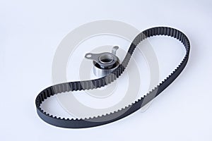 Timing belt, gas distribution mechanism, roller tensioner, kit, insulated on white background