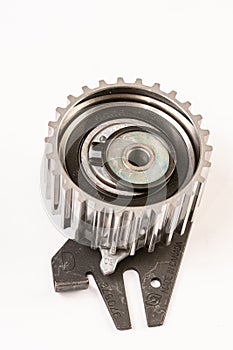 Timing belt gear wheel above white background