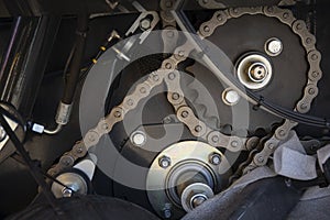 Timing chain in car or other industrial machinery. Technology and part of engine concept