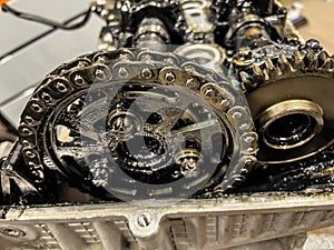 Timing Chain, Dirty and Worn Car Engine