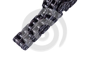 Timing chain of a Russian automobile engine, isolated on a white background