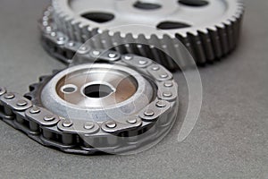 Timing chain and sprockets close-up