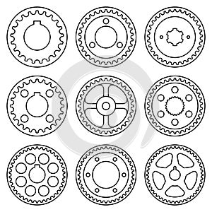 Timing pulley. Camshaft sprocket. Thin line vector