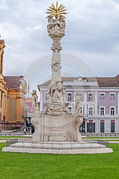 TIMISOARA, ROMANIA - 15 OCTOBER, 2016 Detail of the Holy Trinity Statue at Union square 1