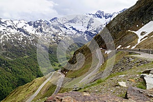 Timmelsjoch mountain pass connecting Oetztal valley in Austrian Tyrol to Passeier Valley in South Tyrol